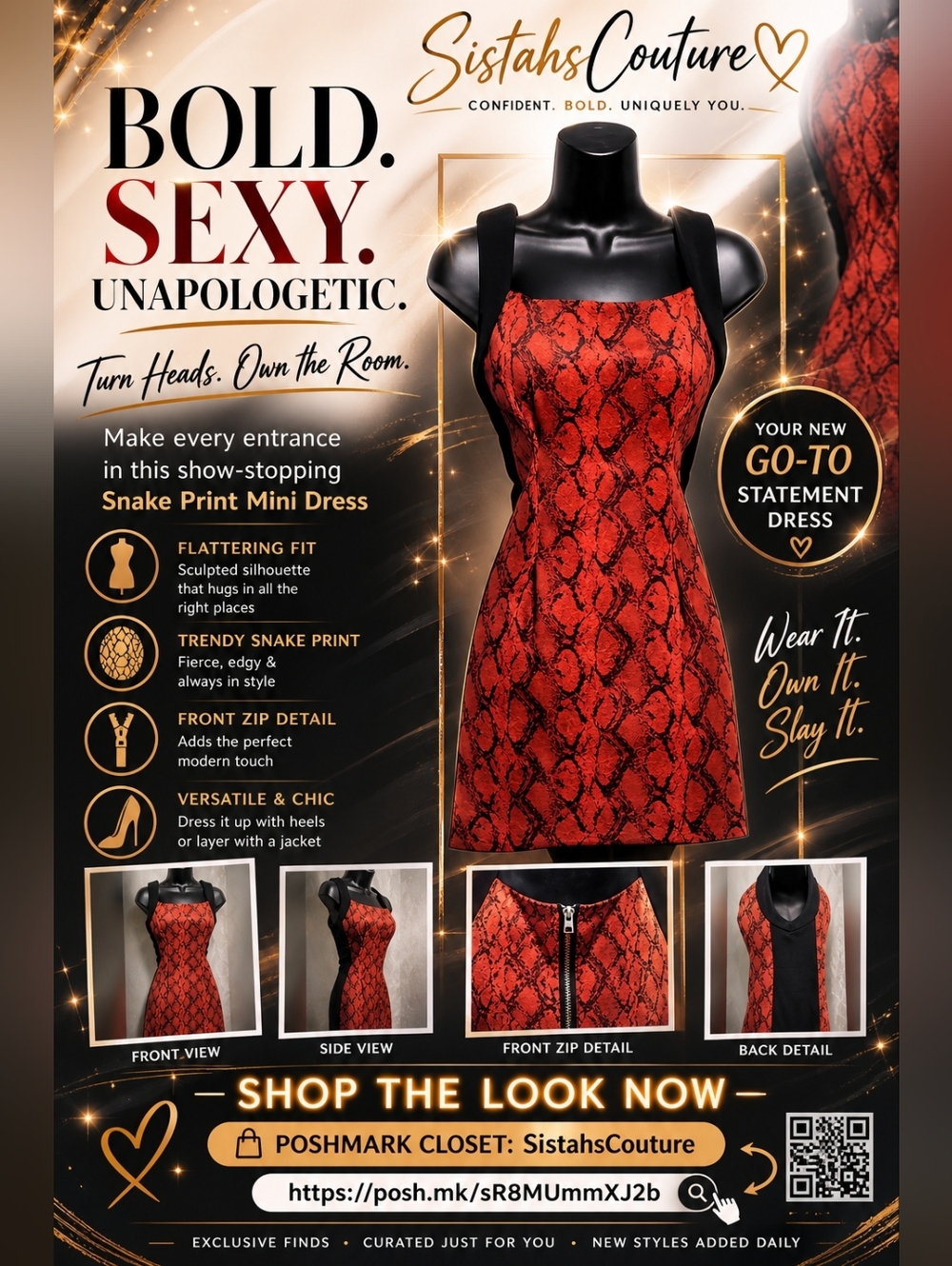 Radzoli Snakeskin Print Sleeveless Dress – Red & Black